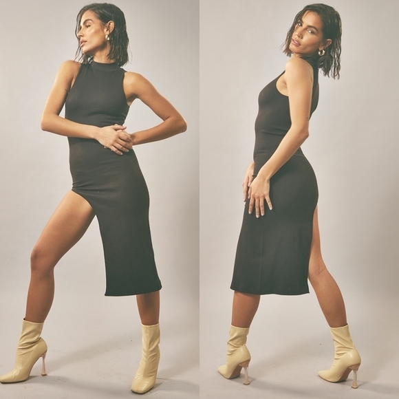 PrettyLittleThing Dresses & Skirts - NWT Dark Brown Structured Contour Rib High Neck Sleeveless Mid